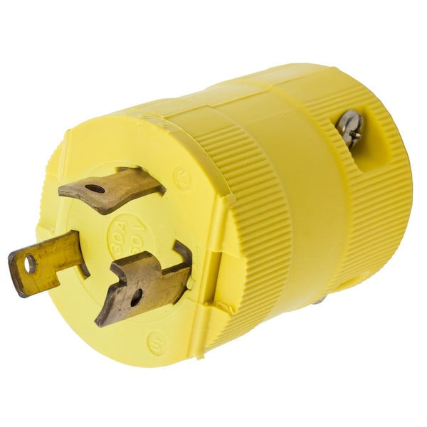 Locking Plug, L6-30P, 30 A, 250V AC, Single Phase, 2 Pole, Screw Terminals, Yellow